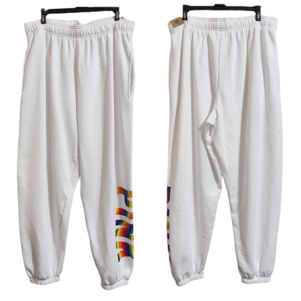 VICTORIA’S SECRET PINK RAINBOW LOGO CAMPUS PANT JOGGER LOUNGEWEAR FLEECE XL NWT